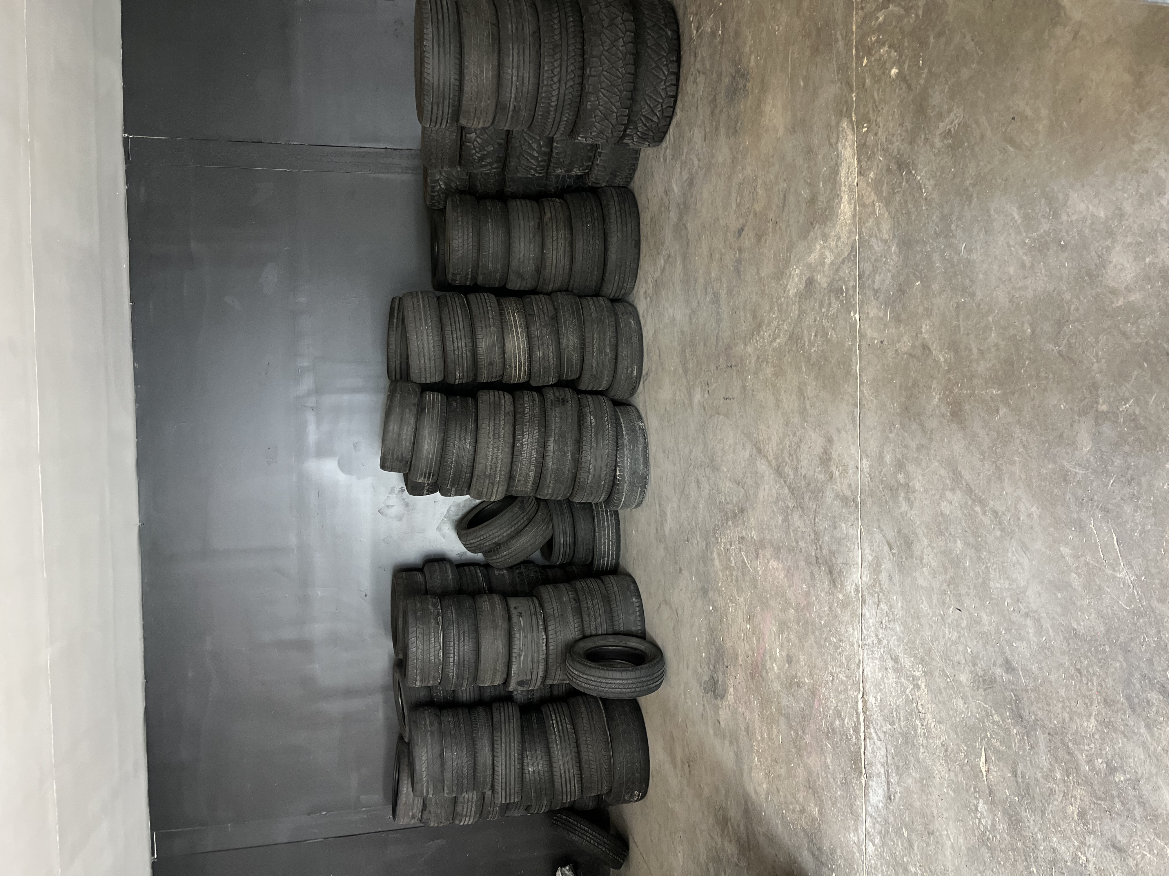 Tires stacked in storage
